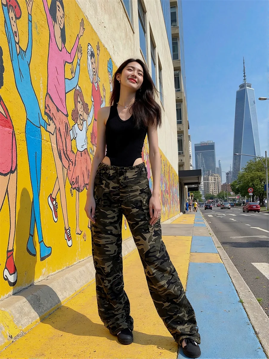 Pantaloni cargo da donna Trend Gamba larga High Street Moda donna in avanti Trendy Modern Urban City Style Streetwear Casual Cool