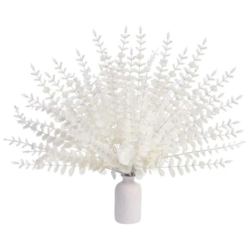 White Artificial Eucalyptus Stems,36Pcs Faux Eucalyptus Branches Leaves For Floral Arrangement Wedding Bouquet Decor