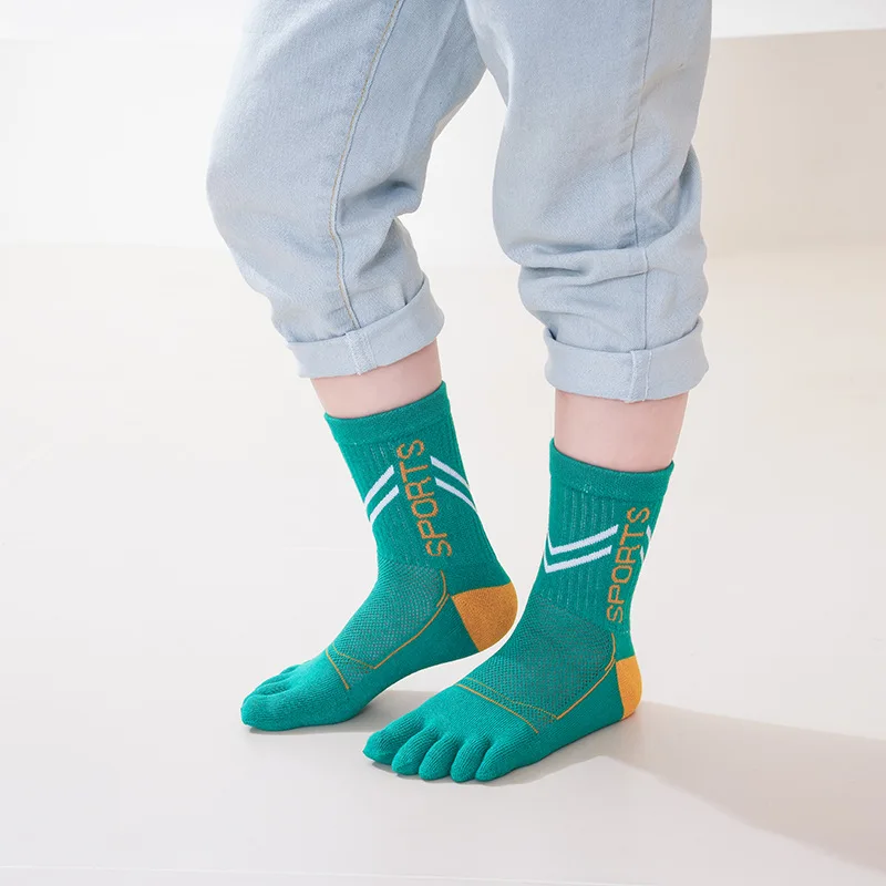 5 Pairs Children Thin Finger Socks Summer Mesh Pure Cotton Sweat-wicking Odor-proof Boneless Mid-Tube Big Boys Sports Toe Socks