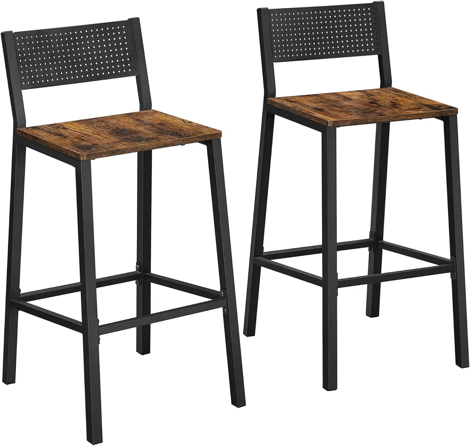 

Industrial Bar Stools Set of 2 with Backrest, Rustic Brown & Black, Heavy-Duty Steel Frame for Kitchen or Party Room