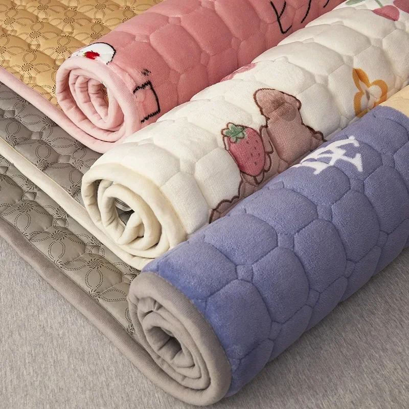 Winter Warm Milk Velvet Super Soft Folding Mattress Toppers Thicken Fitted Bed Sheet Quilted Tatami Floor Mat Queen Bed Cover