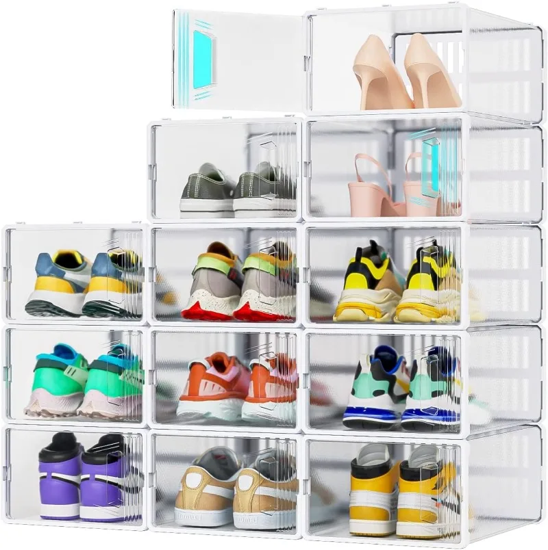 12er Pack Schuh organisator durchsichtiger stapelbarer Kunststoff Aufbewahrung multifunktion ale Box Universal Schuh Aufbewahrung boxen für Männer Frauen