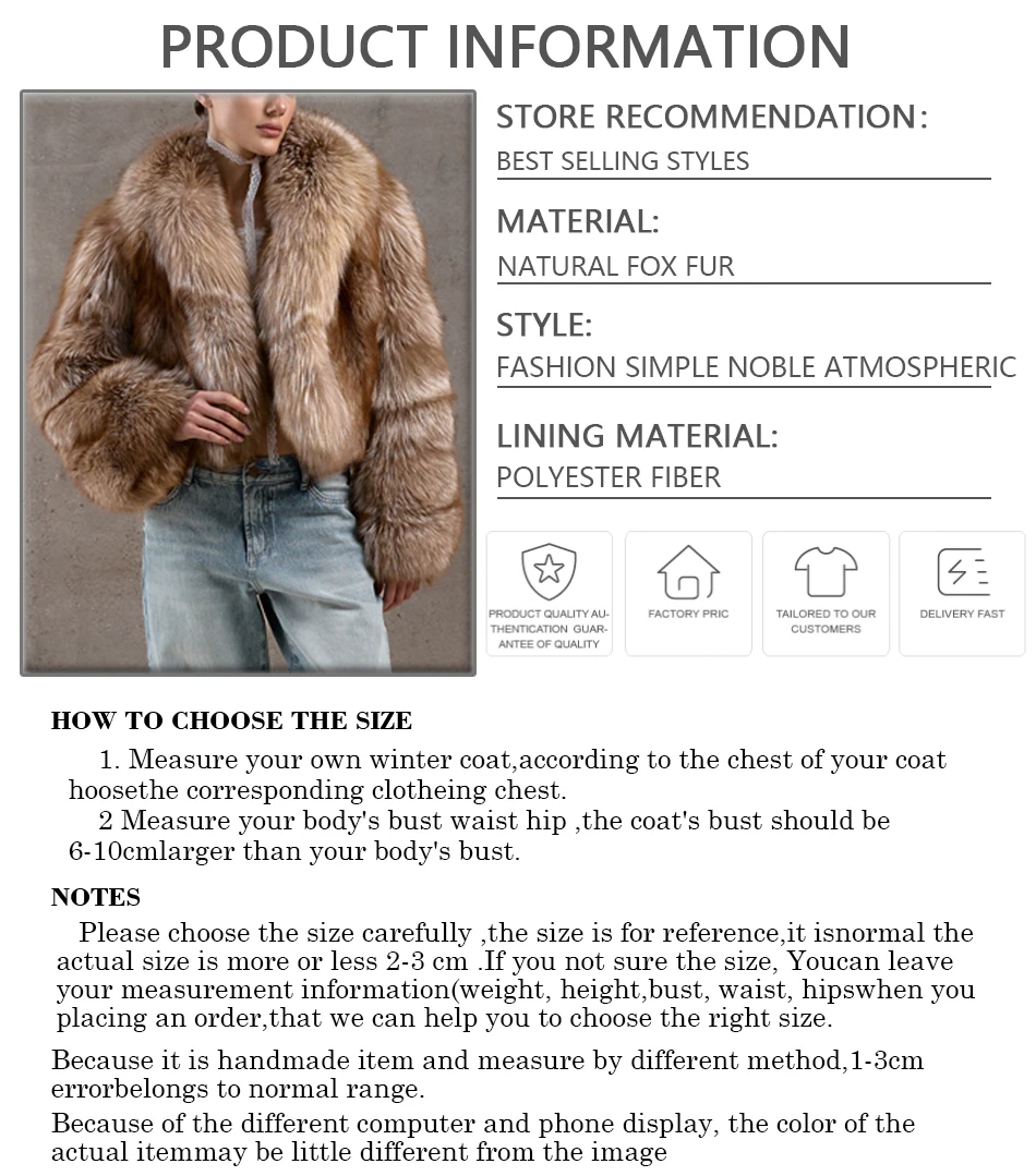Kurzer Fuchspelzmantel mit Schalkragen, abgeschnittene natürliche Fuchspelzmäntel, Winterjacke für Damen, modische Kleidung, echter Pelzmantel