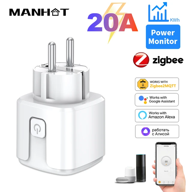 Inteligentna wtyczka Zigbee2MQTT EU 20A z funkcją monitorowania zużycia energii, programowaniem czasowym, sterowaniem głosowym przez aplikację i asystentem domowym.