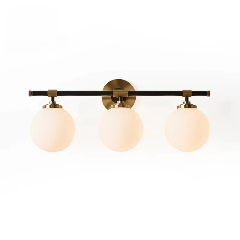 Cross-border Factory Bathroom Vanity Mirror Mid-Century All Brass Black Gold 3-Light Globe CE UL Damp Rated Wall Sconce Light