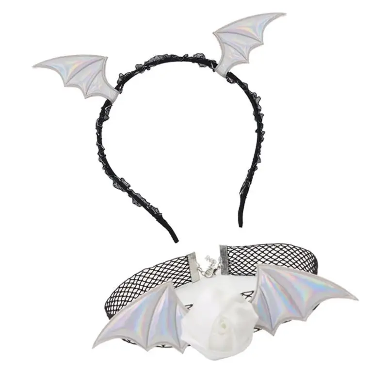39BB Devil Costume Set Devil Bat hoofdband Choker Halloween Cosplay Party Accessories