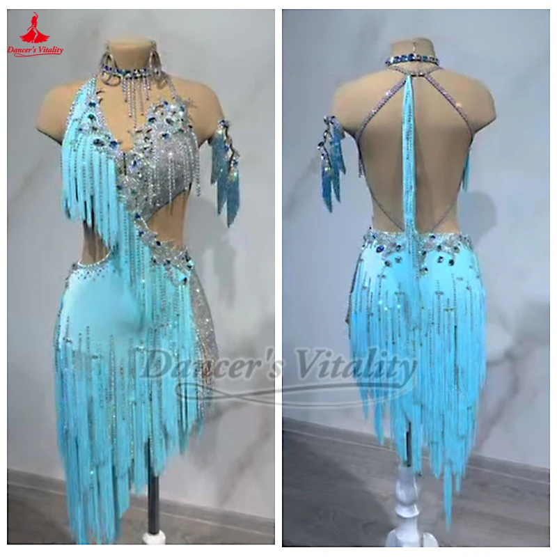 라틴 댄스 아트 학년 시험 대회 및 공연 여성용 의류 성인 차차 삼바 살사 복장 맞춤형