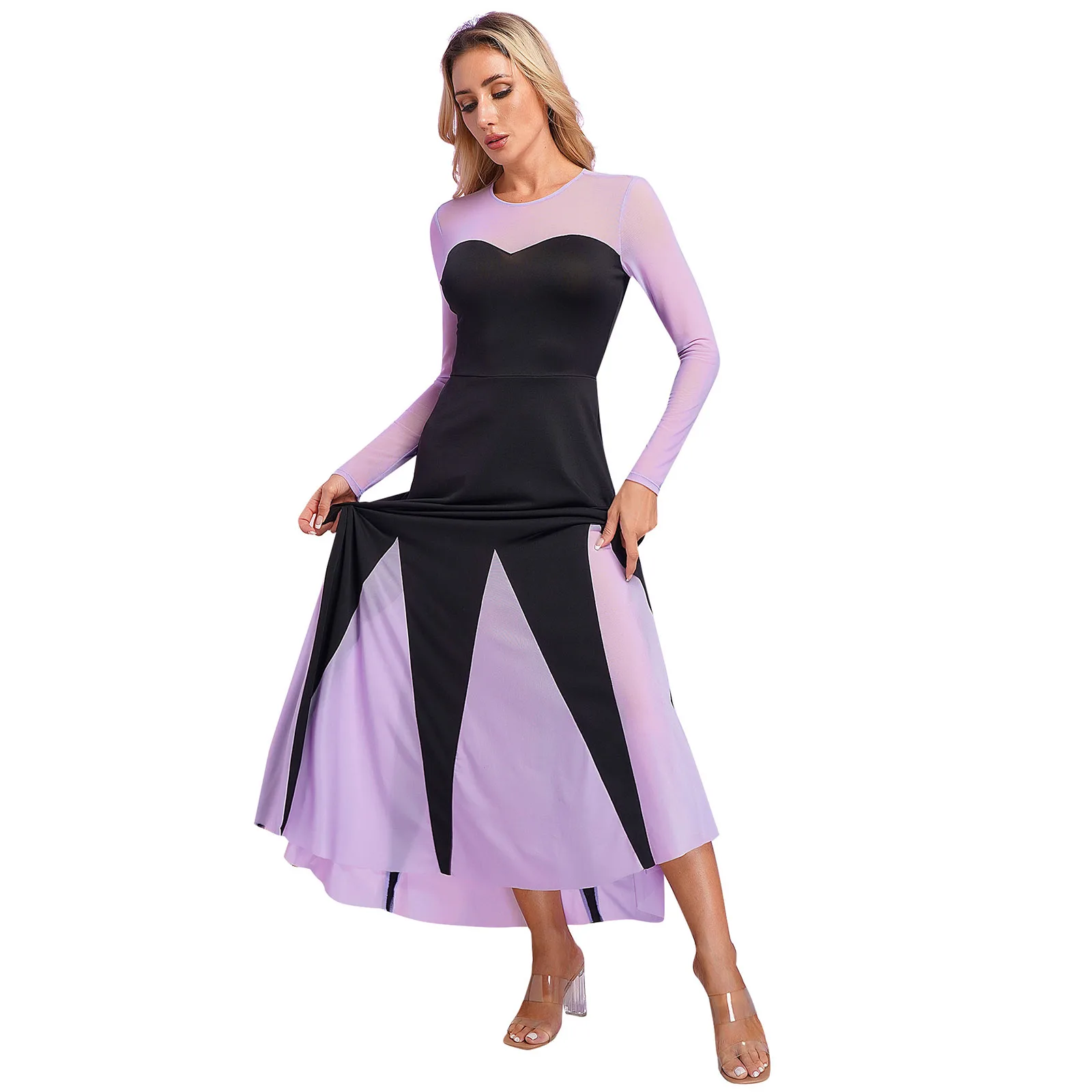 Womens Octopus Mermaid Sea Witch Cosplay Costume Role Play Halloween Maxi Dress Sweetheart Long Sleeve Patchwork A-Line Dress