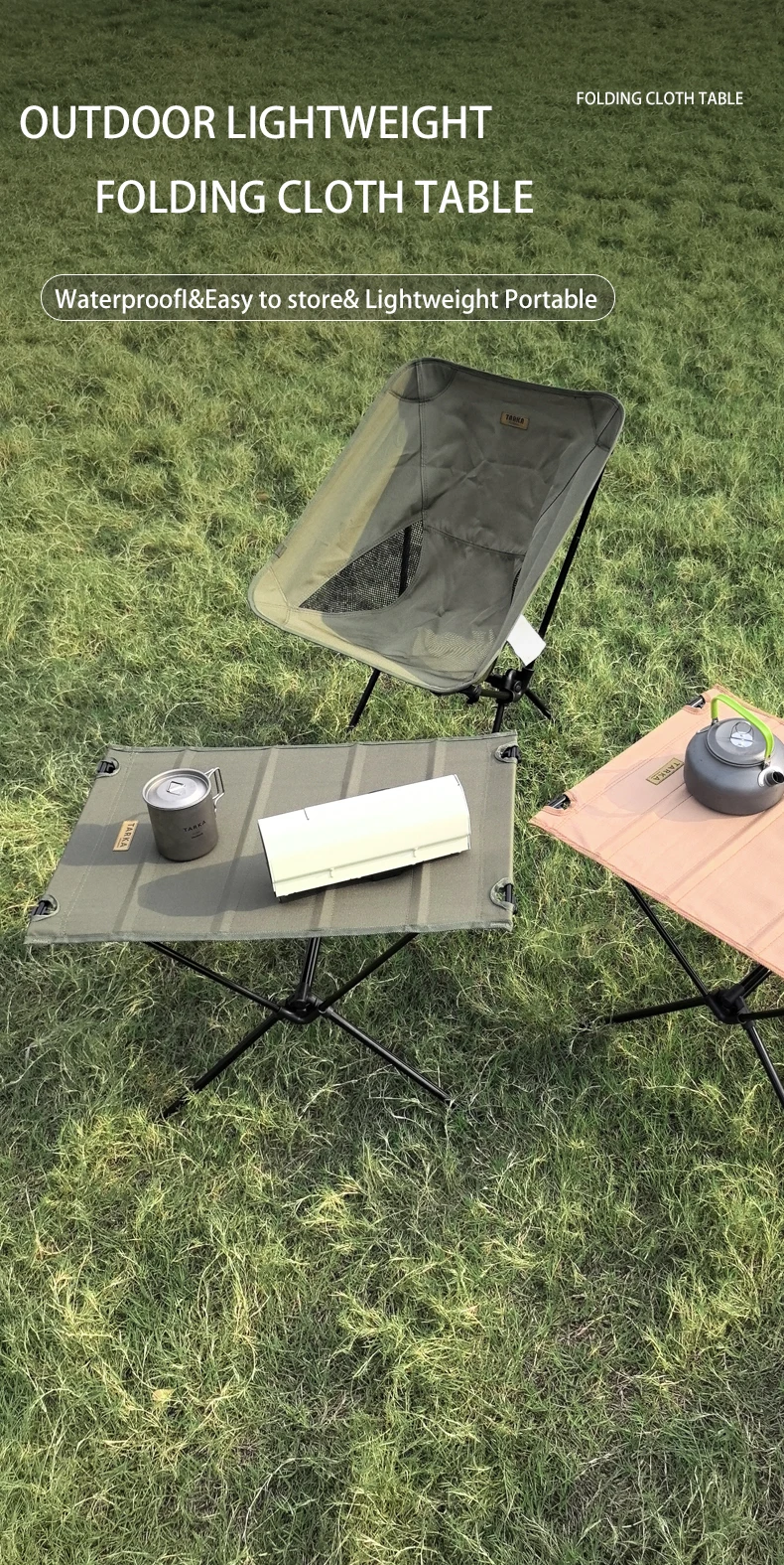 Tarka-Klapptisch für Camping, Oxford-Stofftisch, leichter und faltbarer Stofftisch, Outdoor-Ausrüstung zum Angeln und Picknicken – Detail 1