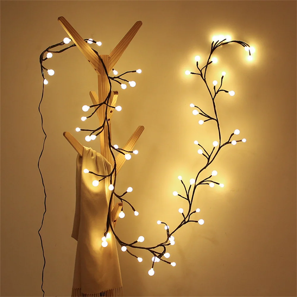 2.5M 60Bulbs LED Glowing Ball Branch Rattan Light Solar Firecracker String Light Fairy Garland Light For Wedding Xmas Party Home