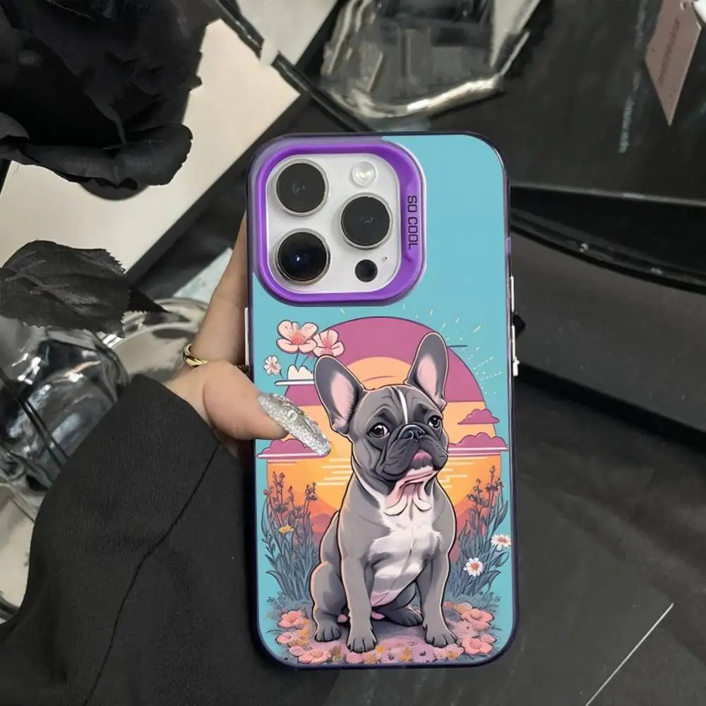 لطيف الكلب Drench البلدغ جراب هاتف آيفون 16,15,14,17,13,12,11,XS,Mini,Pro,SE,MAX الأرجواني ماتي غطاء سيليكون