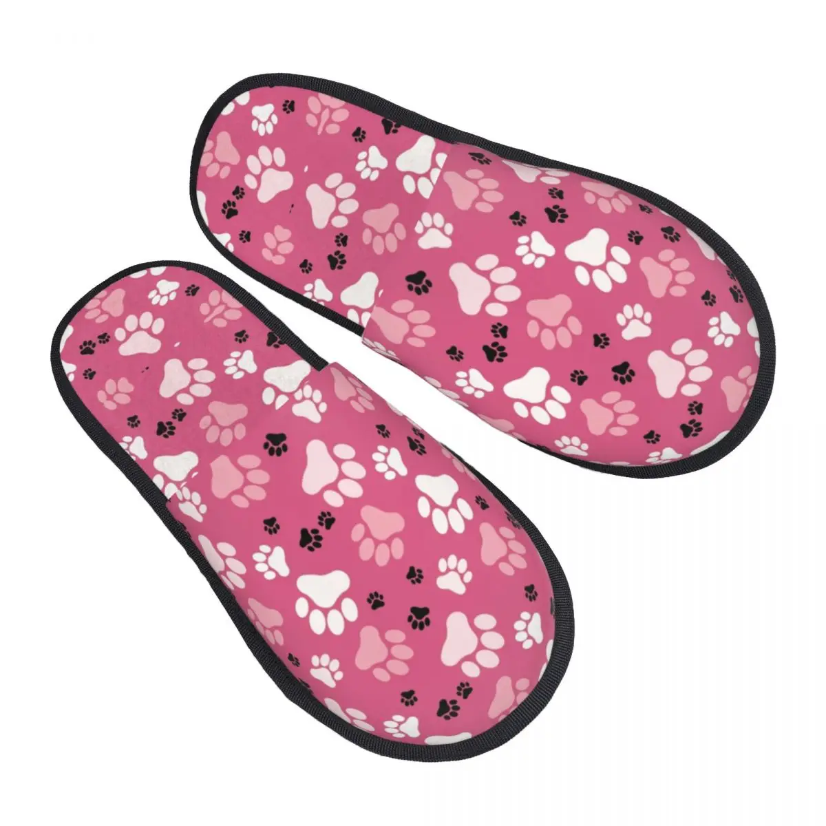 Custom Women Paw Prints Pink House Slippers Cozy Warm Colorful Floral Pretty Memory Foam Fluffy Slipper Indoor Outdoor Shoes