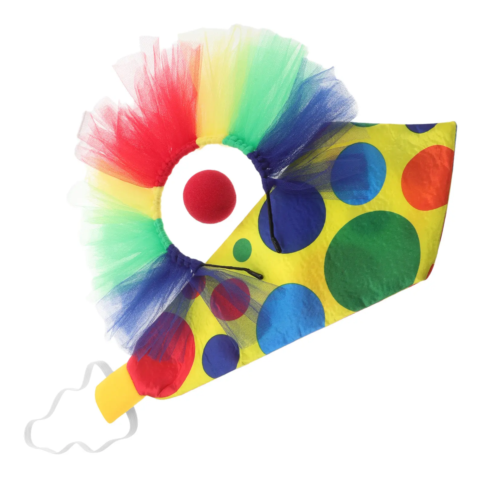 Clown Nose Set with Rainbow Headband and Colorful Tie for Birthday Party, Circus Costume, Comfortable Fun Accessory