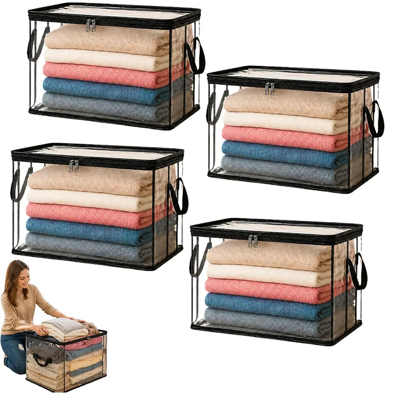 Große Transparente PVC-Aufbewahrungsbox, Faltbare Robuste Büchertasche mit Griff, 3D-Kleideraufbewahrungstasche für den Haushalt, Verstärkte Versiegelte Aufbewahrungstasche