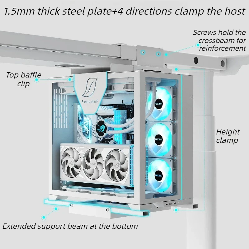 Under Desk PC Tower Holder Adjustable Hanging Gaming PC Case Bracket Metal Desktop Computer Case Stand Computers Towers Supplies