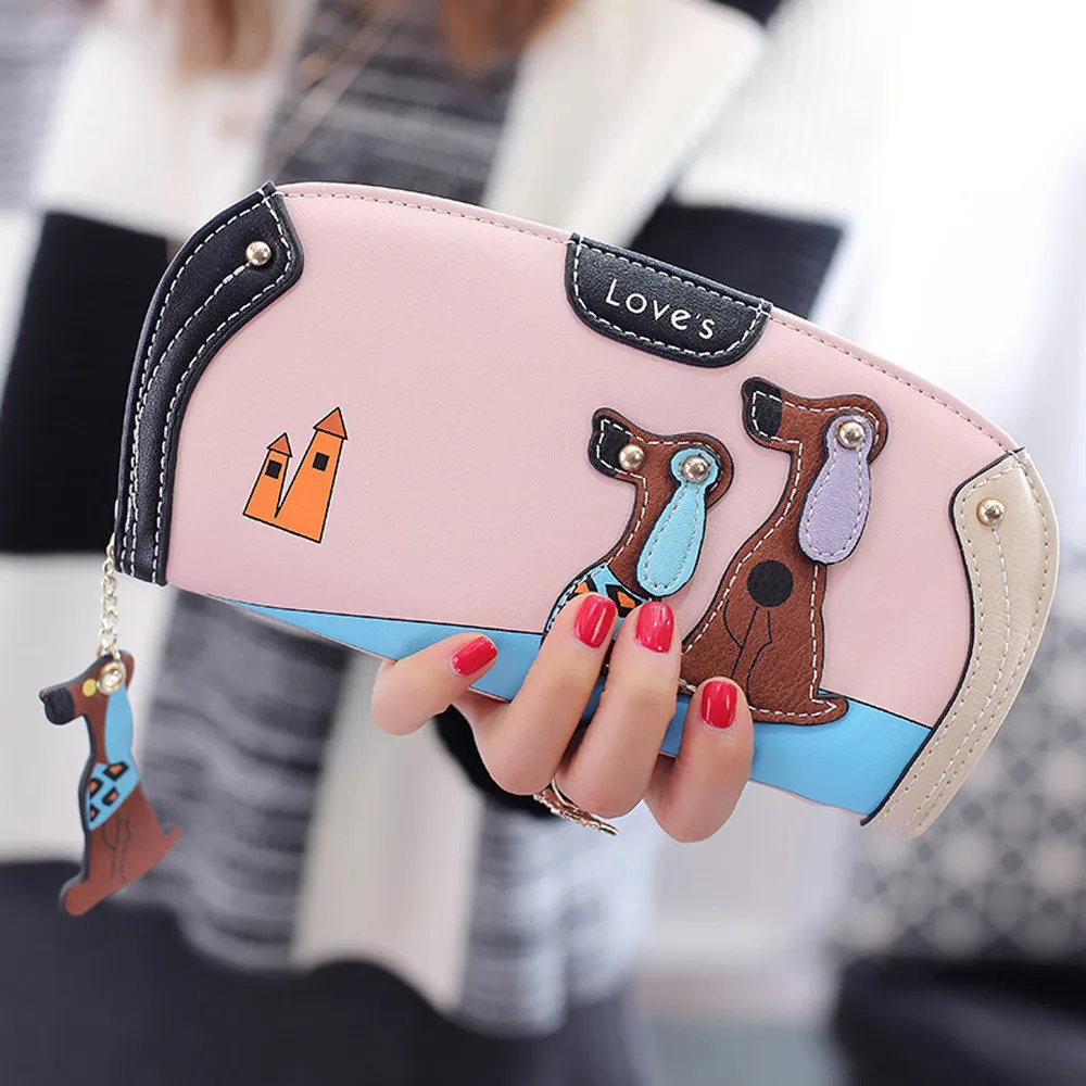 Frauen Geldbörse Cartoon Hund Designer Leder niedlichen Geldbörse langen Reiß verschluss Karten halter Brieftaschen große Kapazität weibliche Brieftasche Clutch