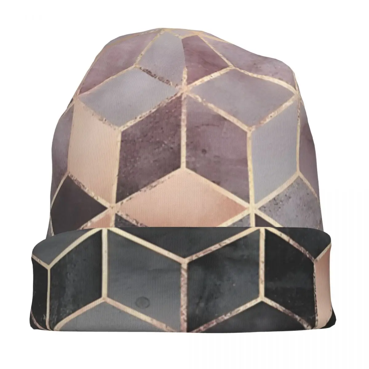 Pink And Grey Gradient Cubes Unisex Bonnet Thin Outdoor Double Layer Hats For Men Women image 3
