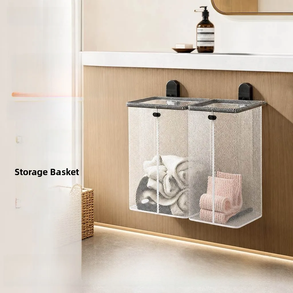 Bathroom Wall Mounted Dirty Laundry Hamper Foldable Toilet Clothes And Miscellaneous Items Basket Stainless Steel Material