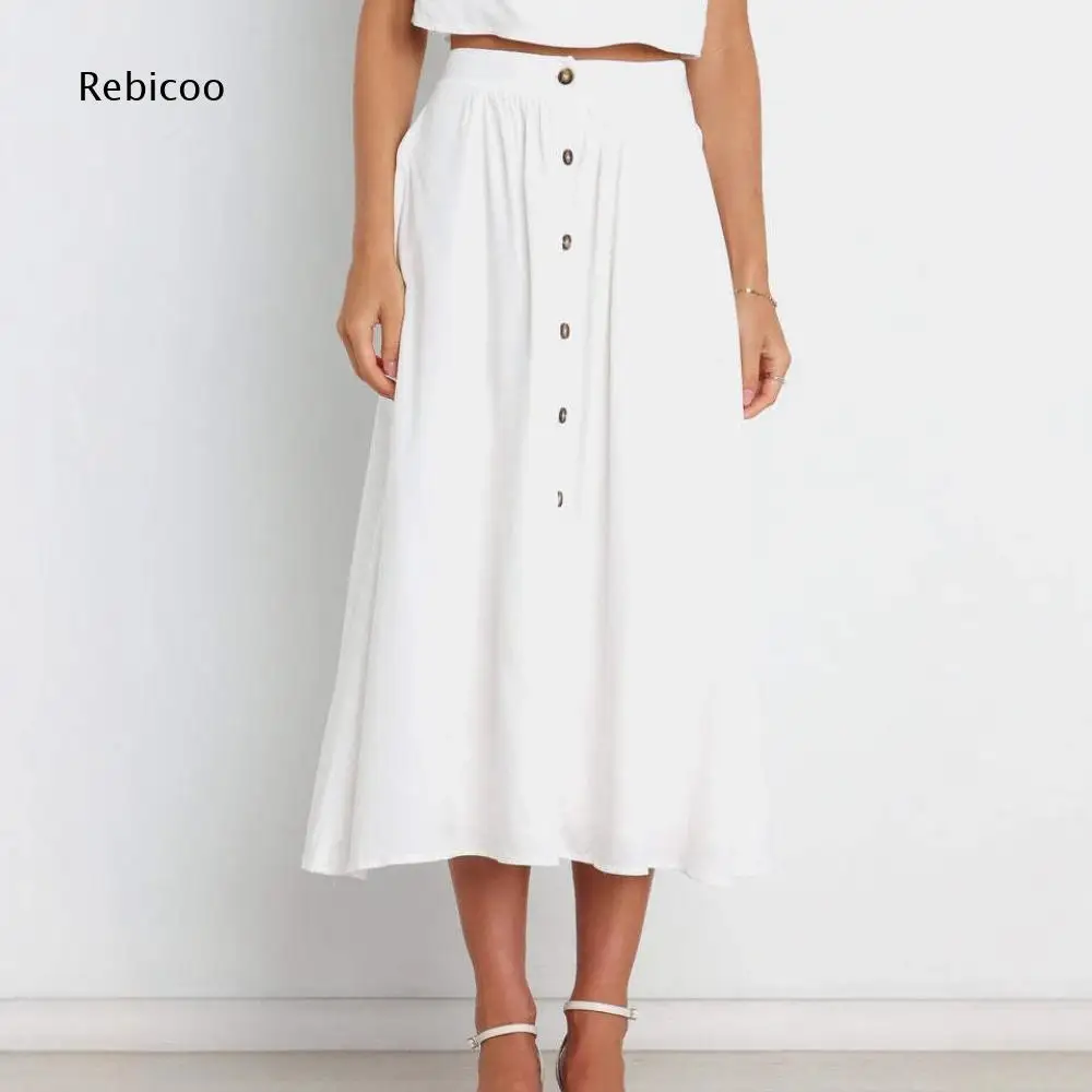 Simple Style A Line Midi Skirt For Women With Front Button Construction For Outdoor Trips And Casual Inspired Daily Outfits