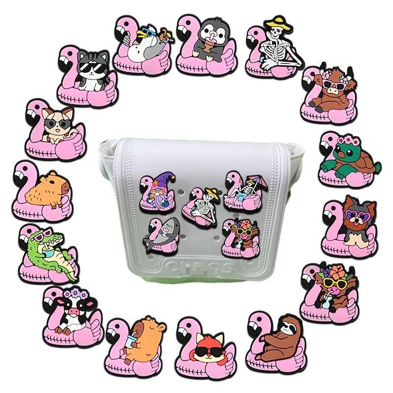 

1-18Pcs Flamingo series Cartoon High-Quality PVC Kids Shoes Charms Accessories Animal Sandal Buckle DIY Bracelet Party Gifts