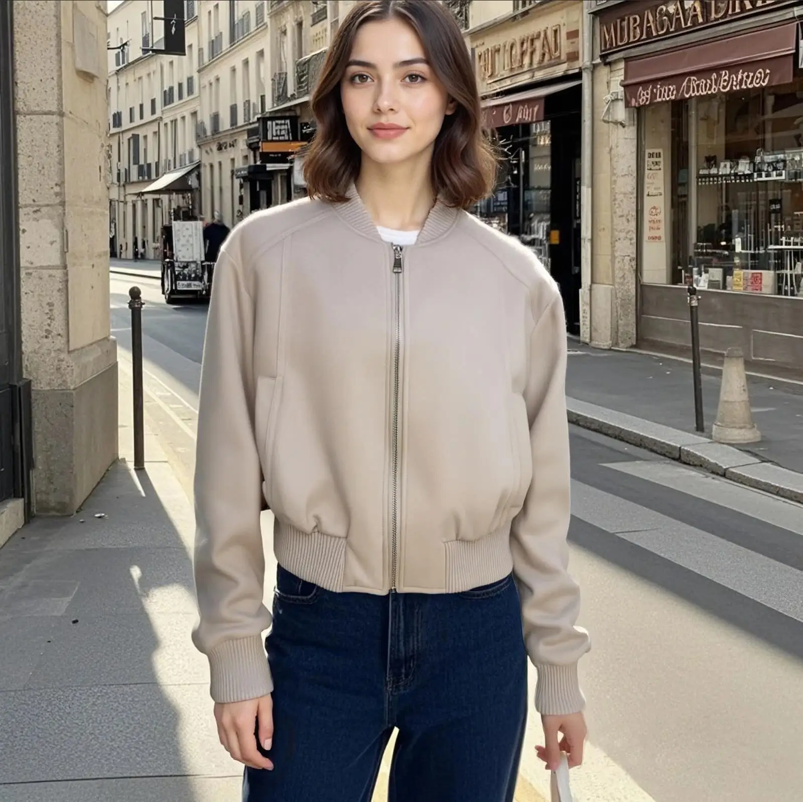 

Повседневная куртка-бомбер, женская модная свободная куртка в стиле ретро с карманом на молнии, короткое пальто с длинными рукавами, однотонное офисное пальто, новинка 202, осень-зима