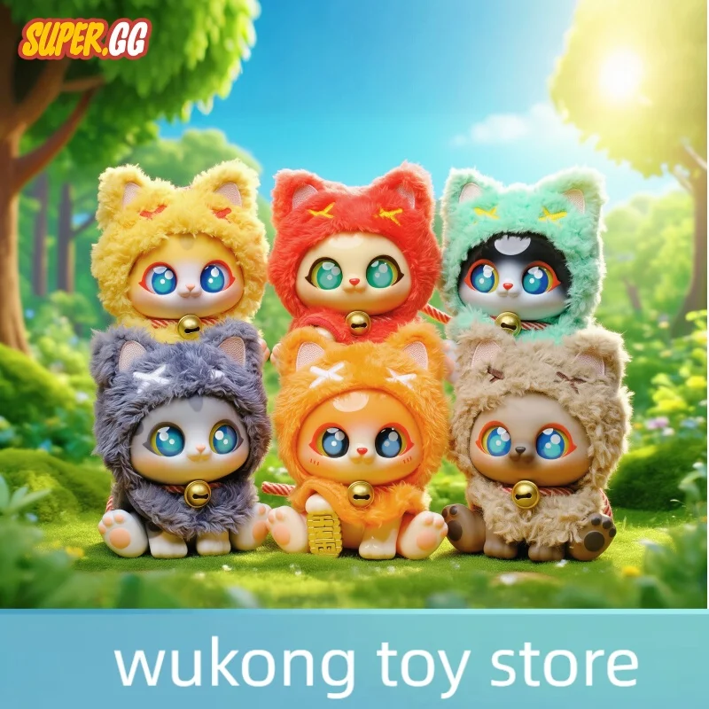 Supergg sorte picoco manto gato série na moda caixa cega figura de exibição colecionável gato sorte fortuna gato estatueta pingente presente