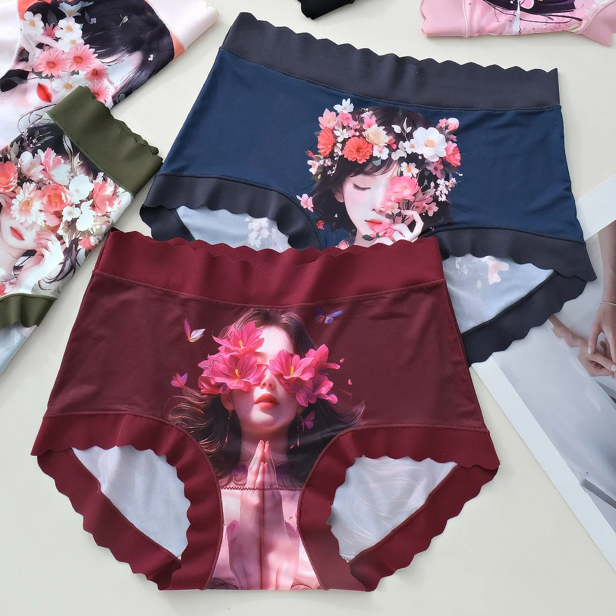 3PCS/Set Women\'s Panties Cool Soft Breathable Ice Silk No Trace Cartoon Girl Print Underwear Plus Size 5XL Female Underpants