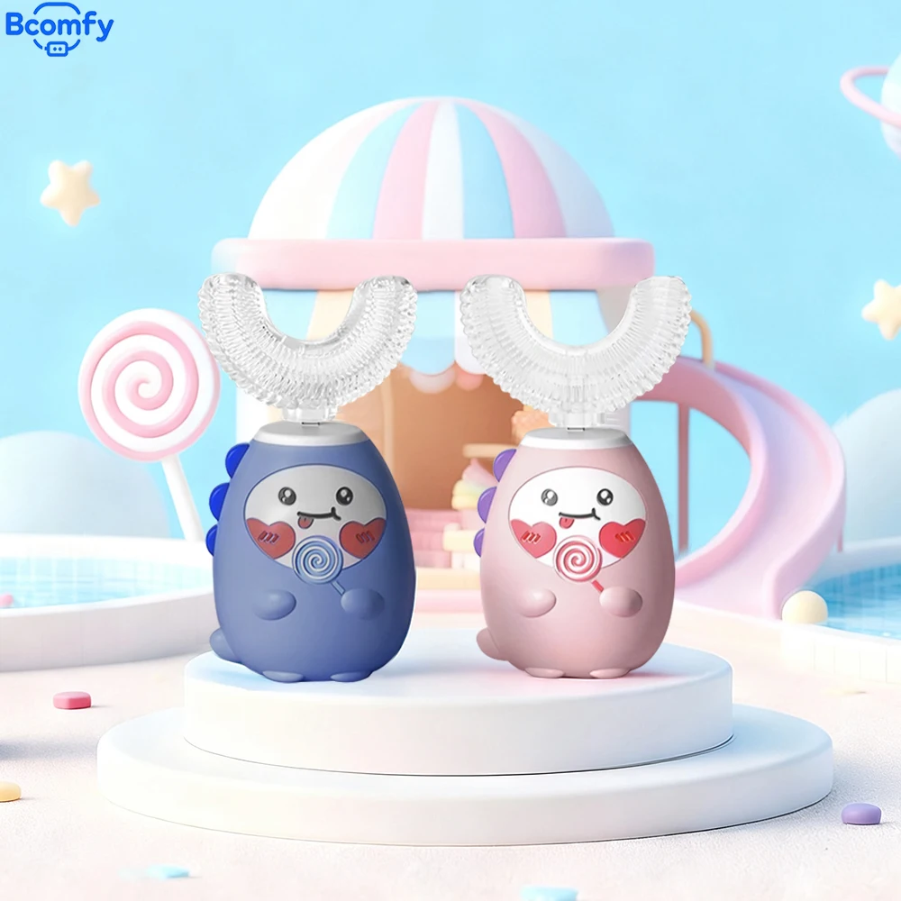 

Children'S Electric Toothbrush Food Grade Silicone 360°Automatic U-Shaped Rechargeable Smart Blue Light Toothbrush for Children