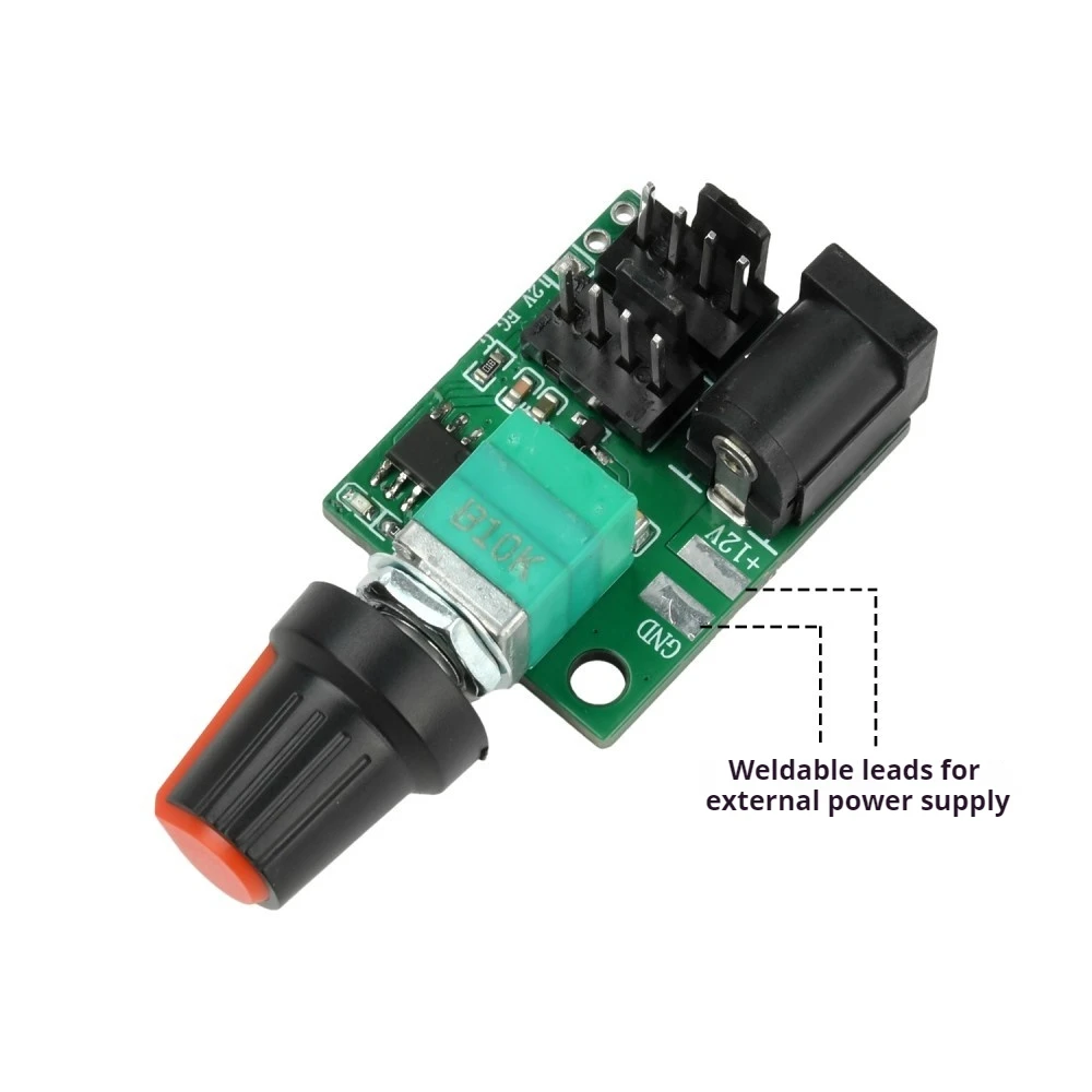 

DC Motor Driver 12V PWM Fan Adjustable Speed Controller with Potentiometer Knob Switch 5A Dual-Way 4 Wires Motor Speed Governor