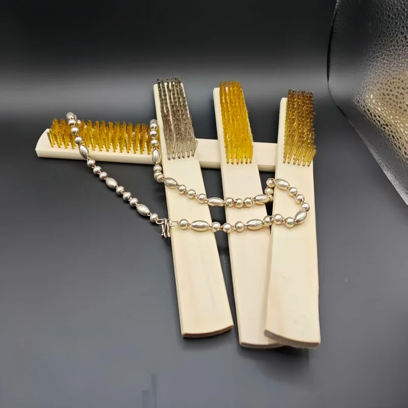 1PC Wooden Handle Brass Wire Brush - Jewelry Polishing, Grinding & Cleaning Tool