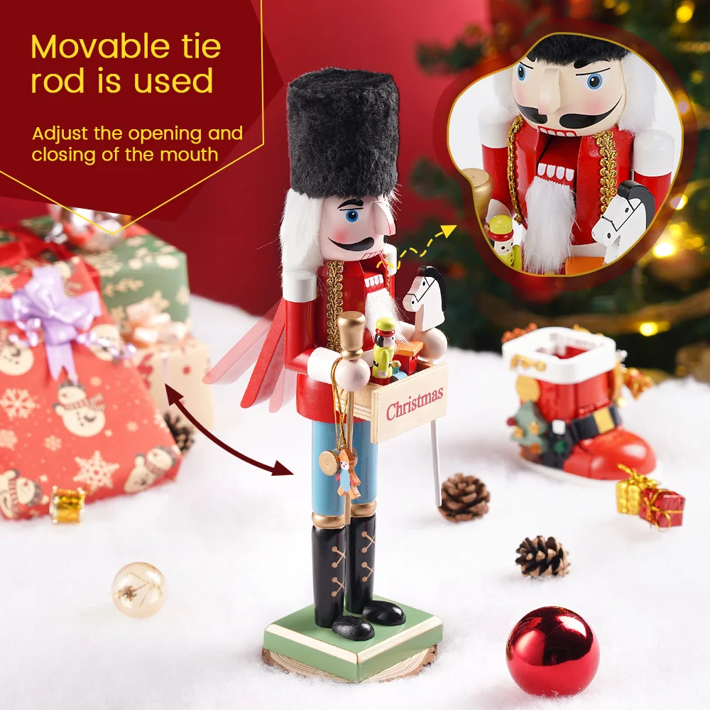 38CM Nussknacker hält Weihnachtsschild Nussknacker Holzdekoration Soldat Figur Puppe Spielzeug Home Office Desktop Dekoration Geschenk