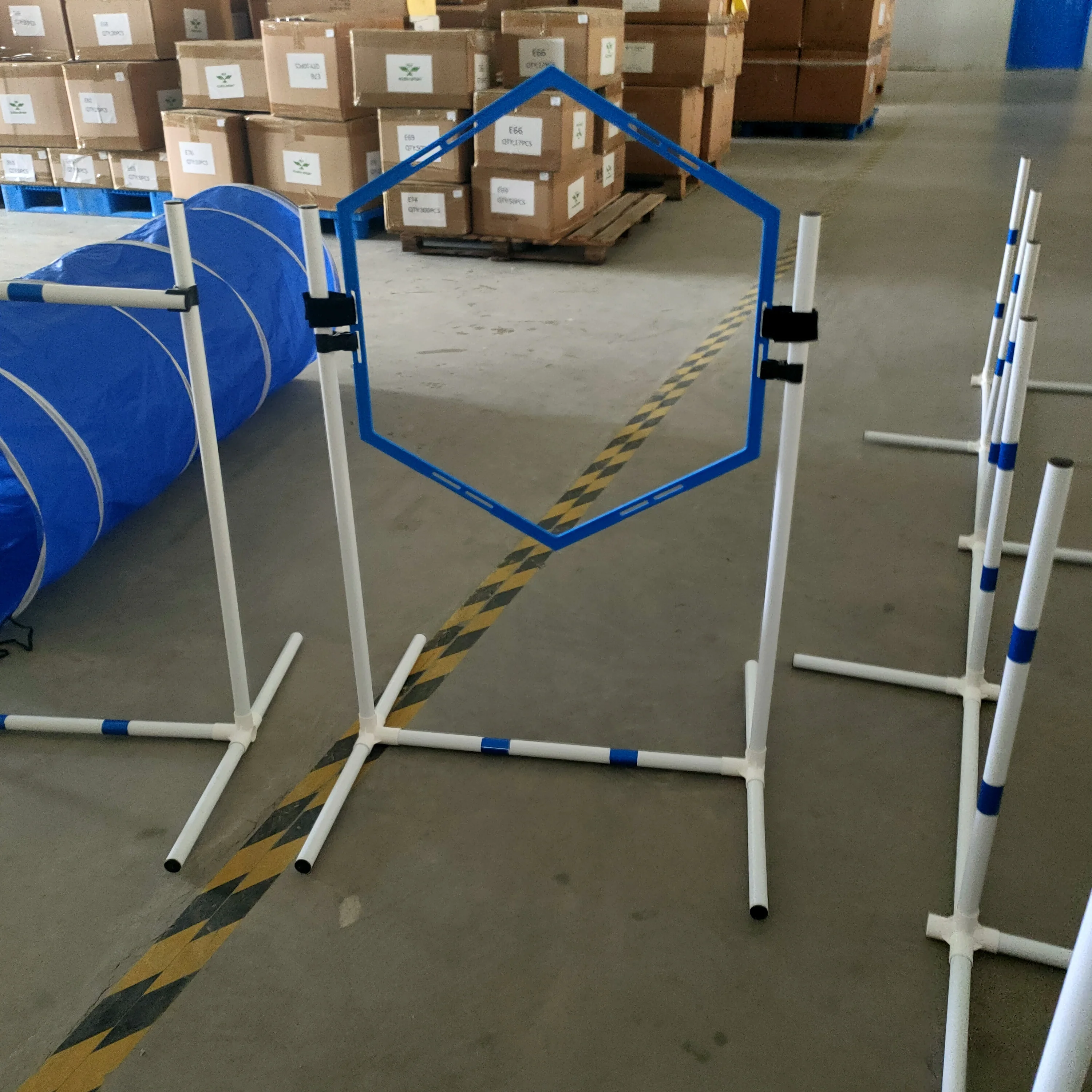 PVC Dog Agility Training Set, Adjustable Hurdles, Poles & Tunnel Obstacle Course Kit with Carry Bag