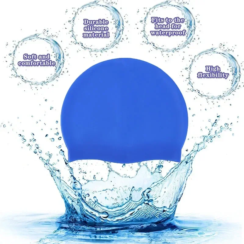 Waterproof Silicone Swim Caps Women Men High Elastic Flexible Protect Ears Hair Swimming Pool Hat for Adults Children Girls Boys image 2