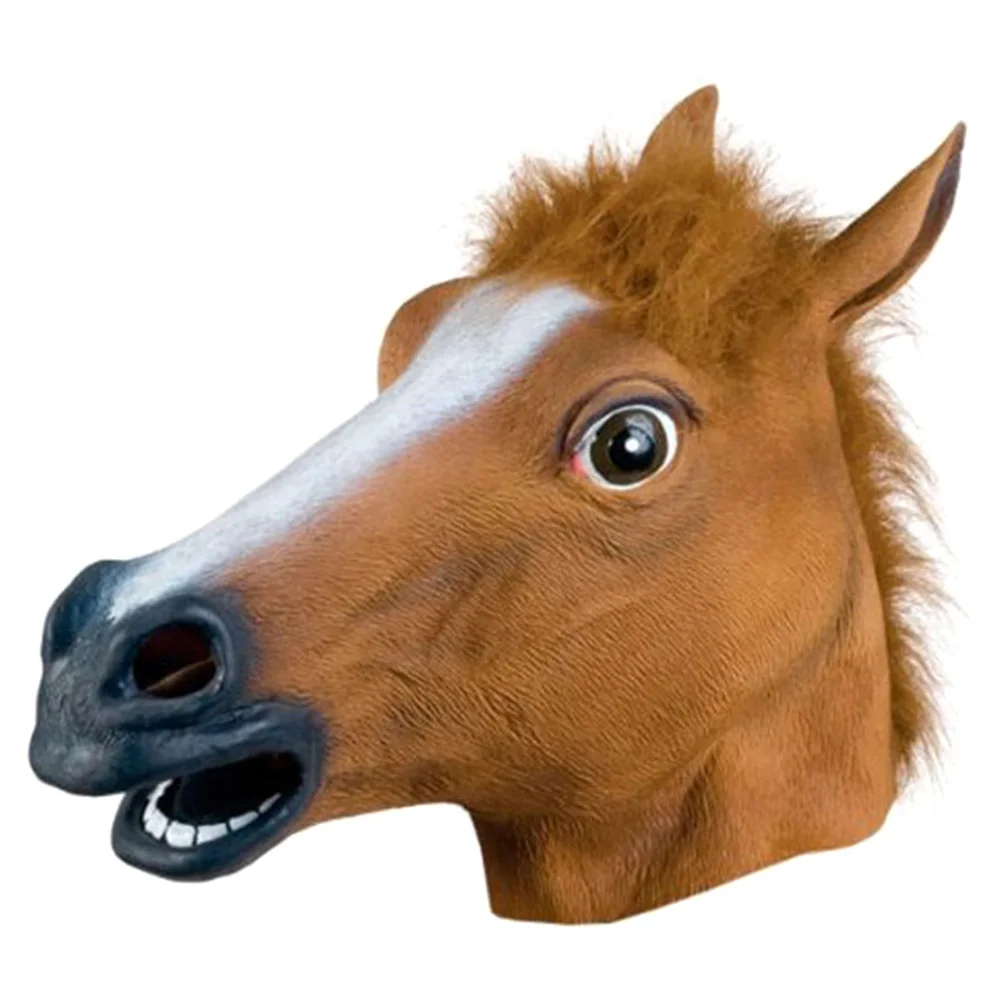 Horse Mask Halloween Cosplay Horse Head Mask Latex Creepy Animal Costume Theater Prank Crazy Party Hats Halloween Decor