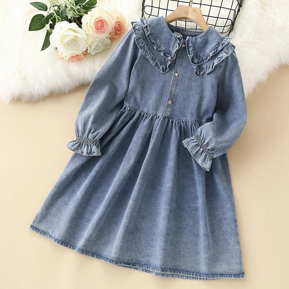 Baby Kids Denim Dresses for Girls Clothes for Teenagers Costumes Long Sleeve Autumn School Children Vestidos 6 8 10 11 12 Years