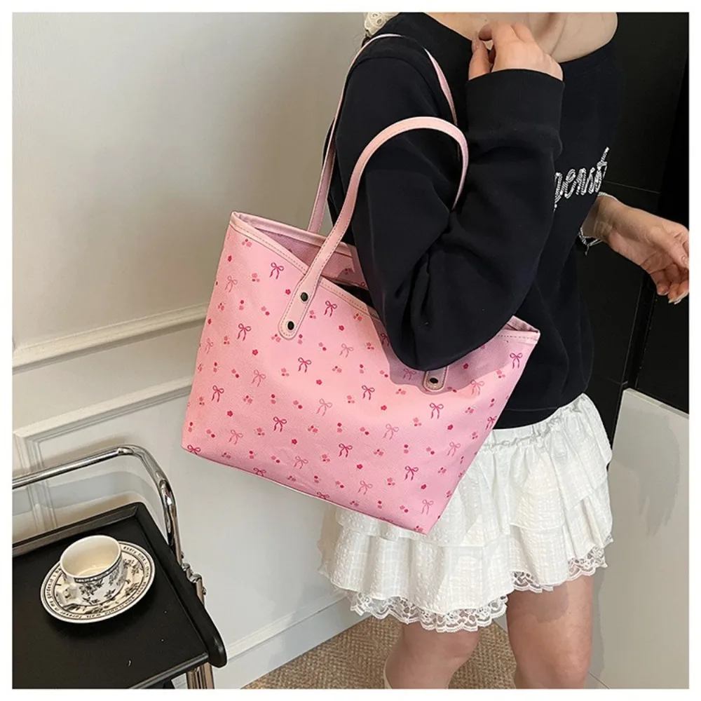 Zipper Closure Large Capacity Tote Handbag Bow Design Soft Material Shoulder Purse Simple Design Trendy Style Armpit Purse