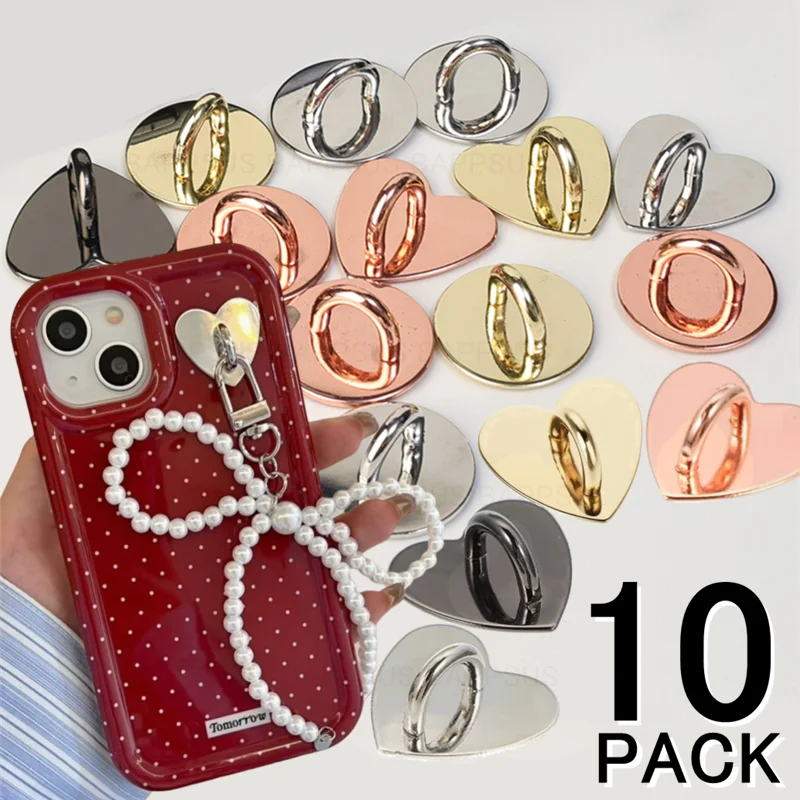 2/4/10Pcs Self Adhesive Metal Heart Phone Charm Holder Mobile Phone Case Ring Stand Hooks Cute Buckle Charms Clasp Accessories