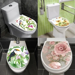 1PC WC Pedestal Pan Cover Sticker Toilet Stool Commode Sticker Home Decor Bathroon Decor 3D Printed Flower View Decals