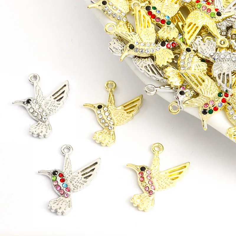 100PC/lot bird Pendant Charm crystal dangle charms 19.6x24mm DIY Alloy accessories Fit For Bracelet Necklace keychain making