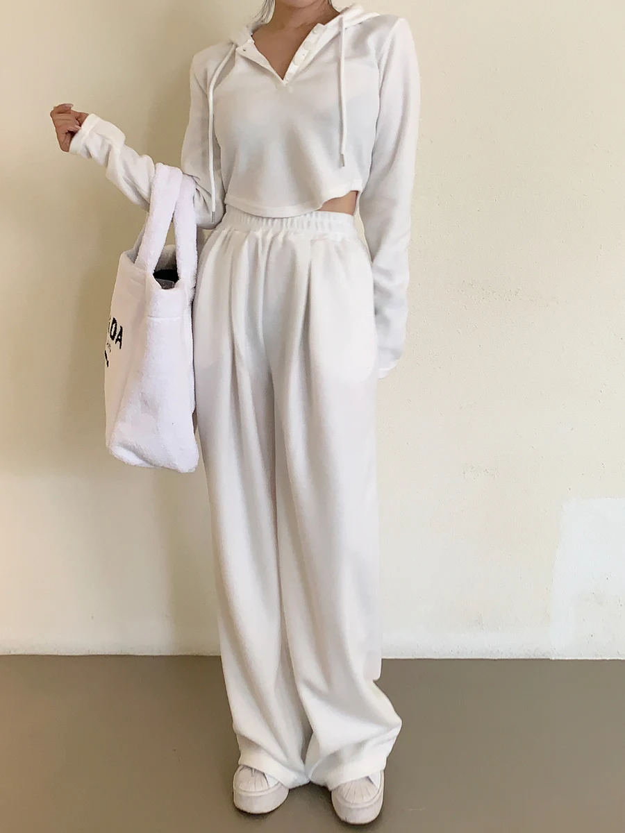 

Женская толстовка с капюшоном и брюки на подкладке, комплект ort Sle, теплая гарантированная эластичная талия, свободный крой, прямые длинные брюки