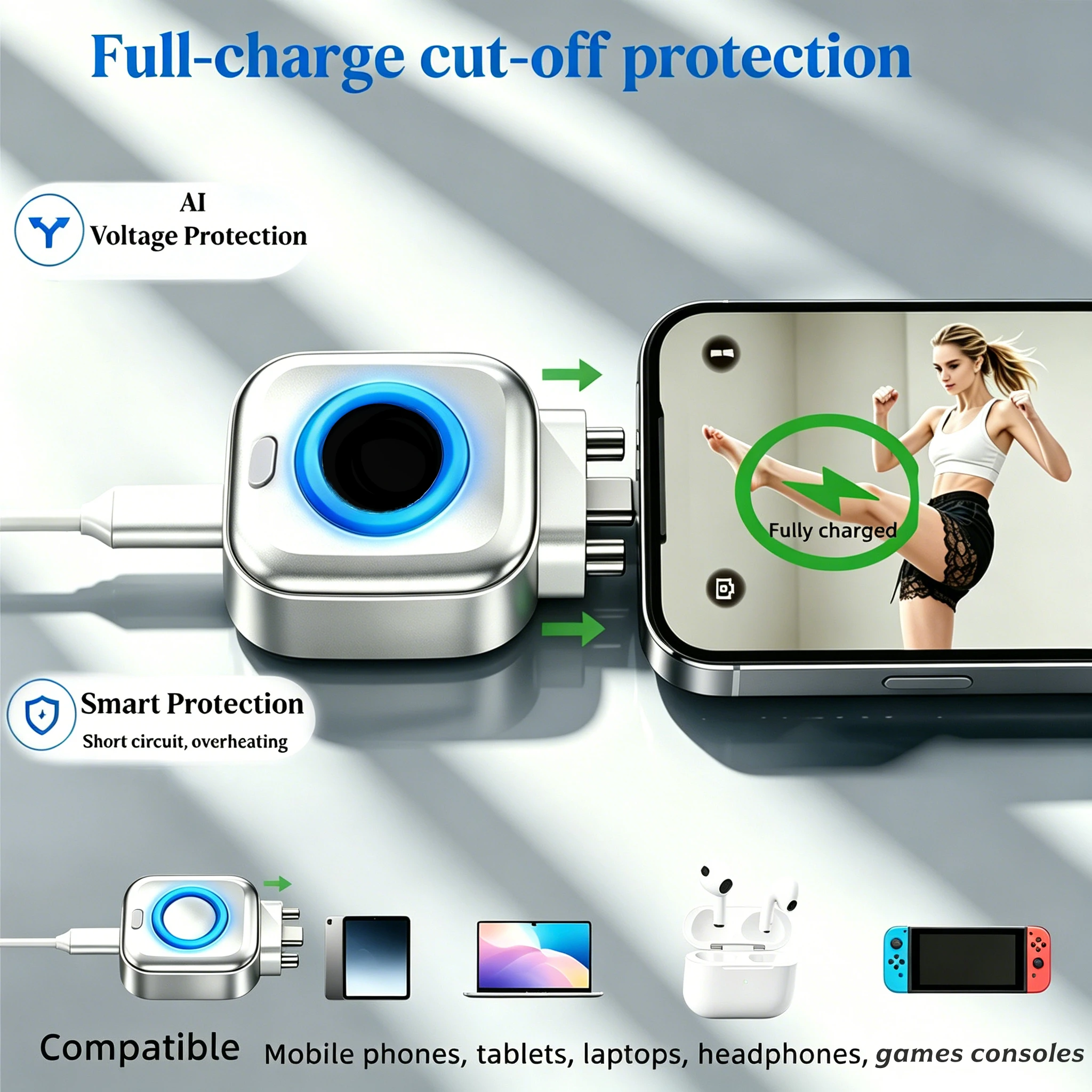 Full-Charge Cut-Off Charger: A Charger That Automatically Detects When the Battery Is Fully Charged and Disconnects, Featuring O