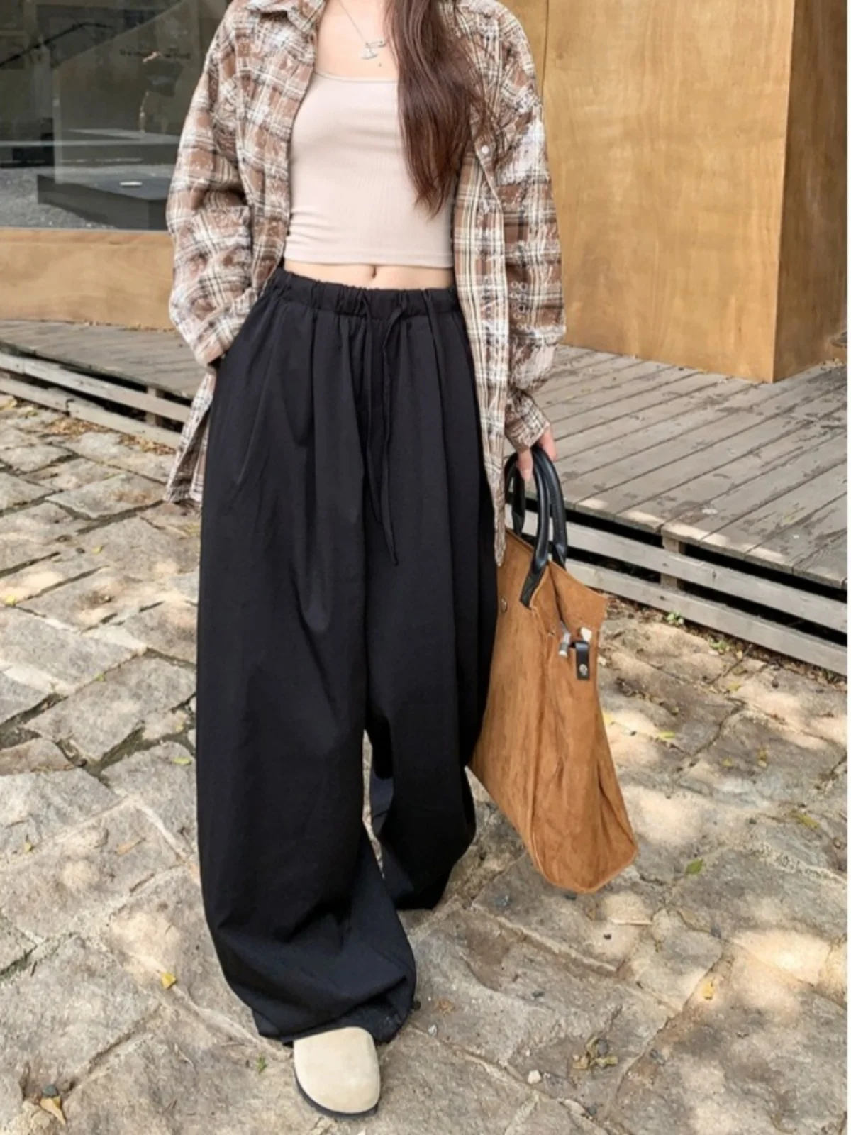 Wijde pijpen broek Vintage dames print Effen kleuren Dames zomer satijnen split Lichtgewicht trekkoorden Zoet zacht verstelbaar buiten