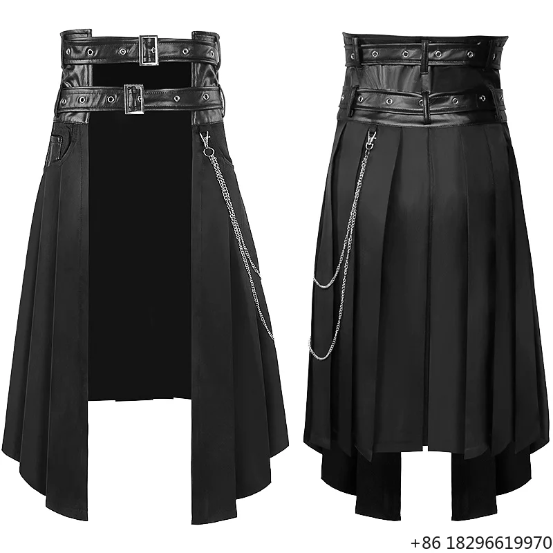 Europe and America Dark Rock Ashes Series Gothic Half Skirt Men Halloween Polyester Adult Costume Black Gothic Mini Skirt