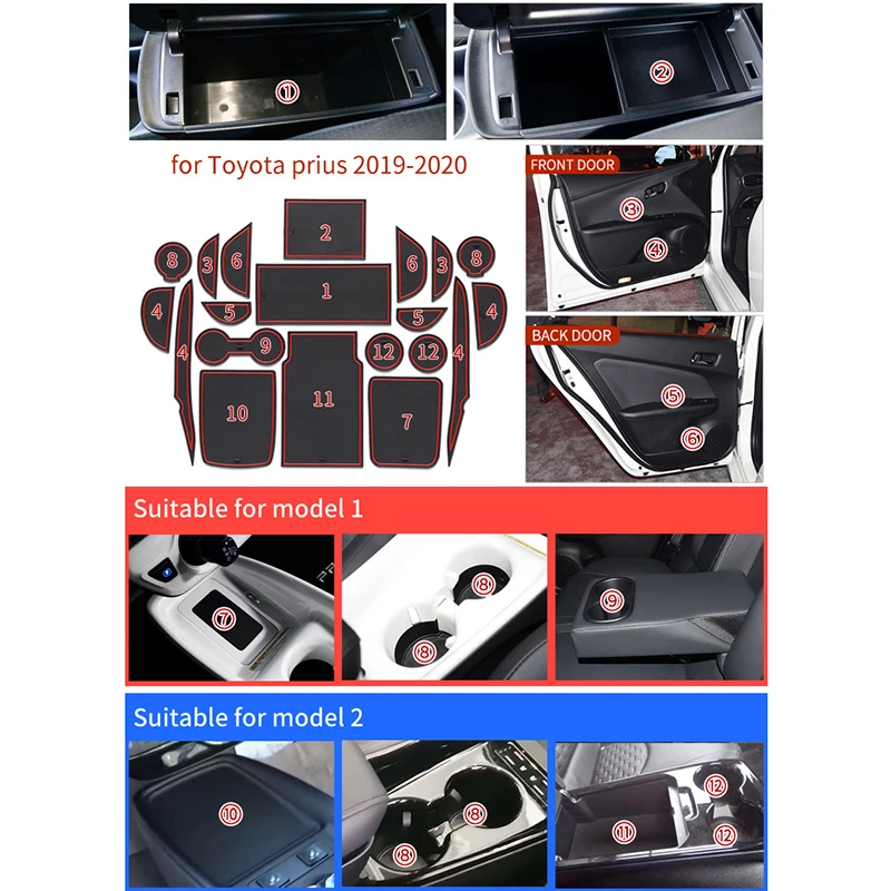 Anti-Slip Car Gate Slot Mat For Toyota PRIUS 50 Series 2019 - 2020 Non-Slip Door Groove Pad Rubber Coaster Interior Accessories