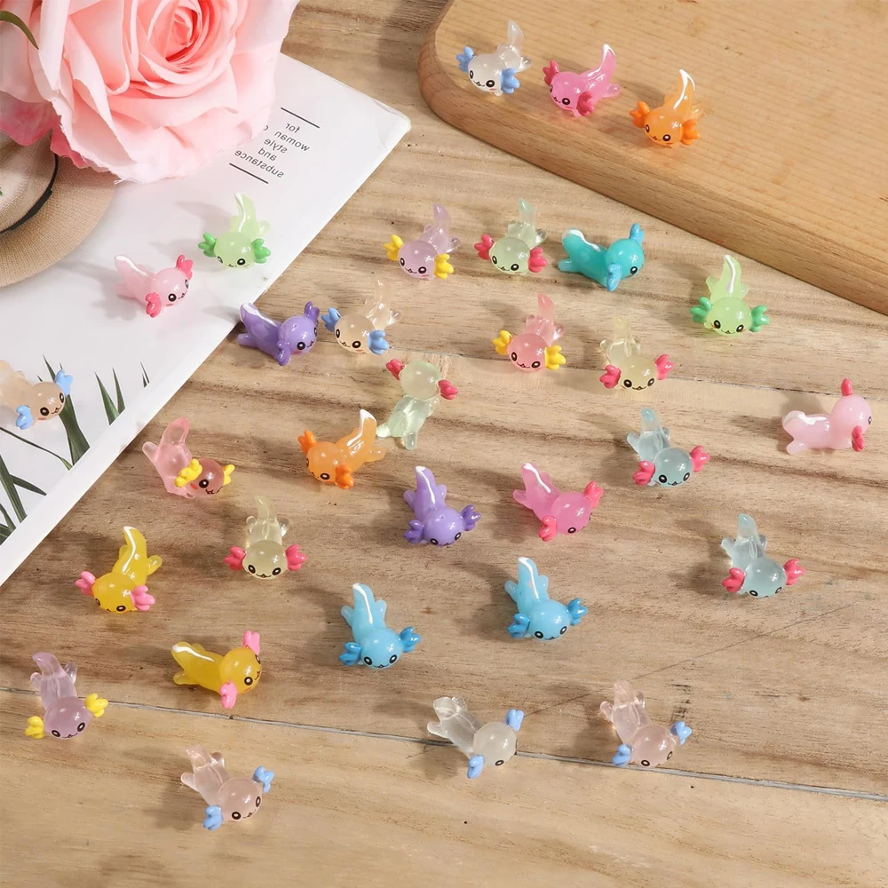 8/16/32pcs Mixed Mini Resin Axolotl Miniatures, Cute Fairy Garden Animals Ornament, Micro Moss Landscape DIY Craft Decoration