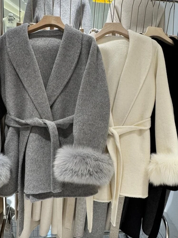 

Франция модное шерстяное пальто женское серое винтажное элегантное дизайнерское пальто средней длины с поясом верхняя одежда зима 2025 повседневная шикарная куртка Хепберн