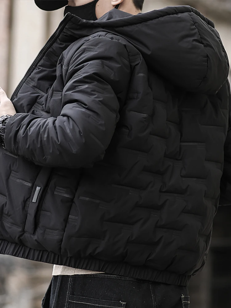 

Men's down Cotton Jaet Coat Hooded Thi Warm Faionable Winter Coat Youth ular Sle Zipper Closure Regular Fit