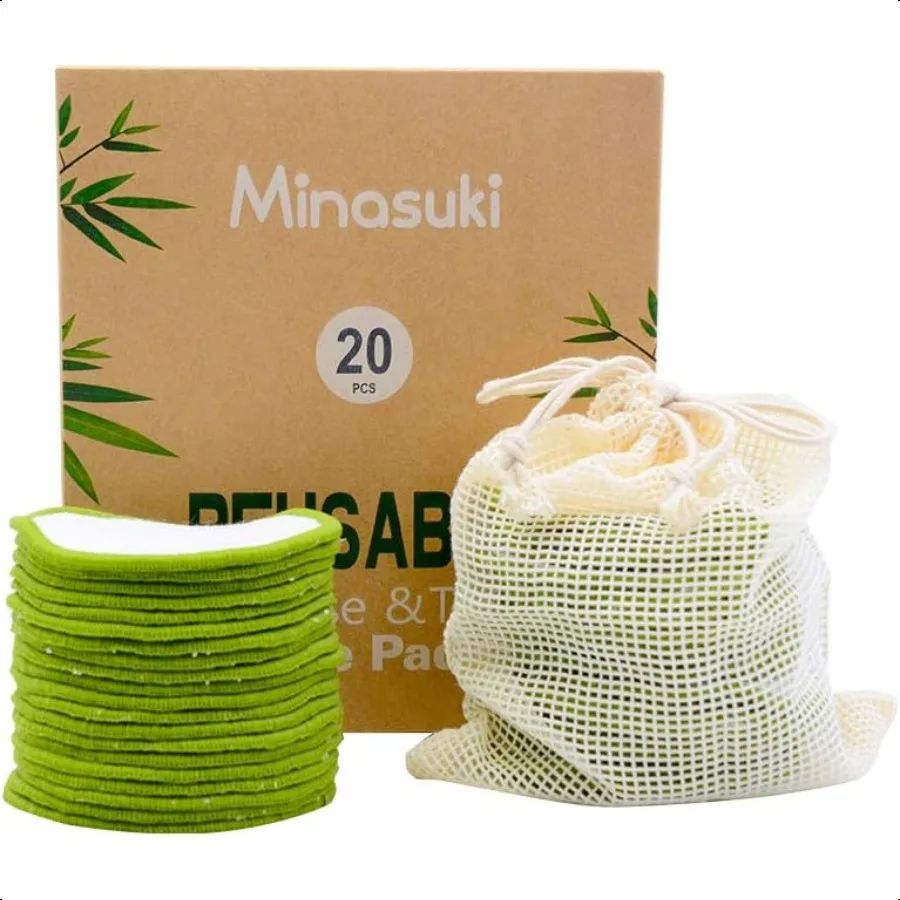 20 Pack Reusable Makeup Remover Pads Bamboo Reusable Cotton Rounds for Toner Washable Pads for All Skin Types with Cotton Laund
