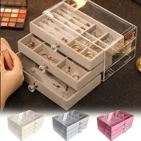 Acrylic Velvet Jewelry Organizer with 3 Drawers Stackable Display Storage Earrings Necklace Bracelets Box Holder Case for Women