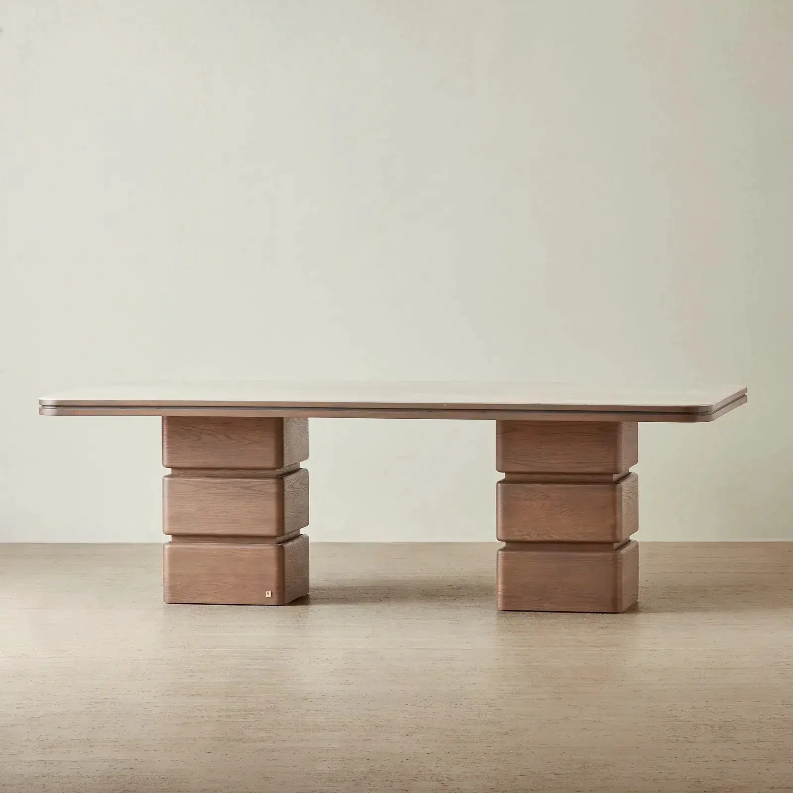 Modern simple solid wood rock slab dining table rectangular dining table high-end villa large flat floor large board table